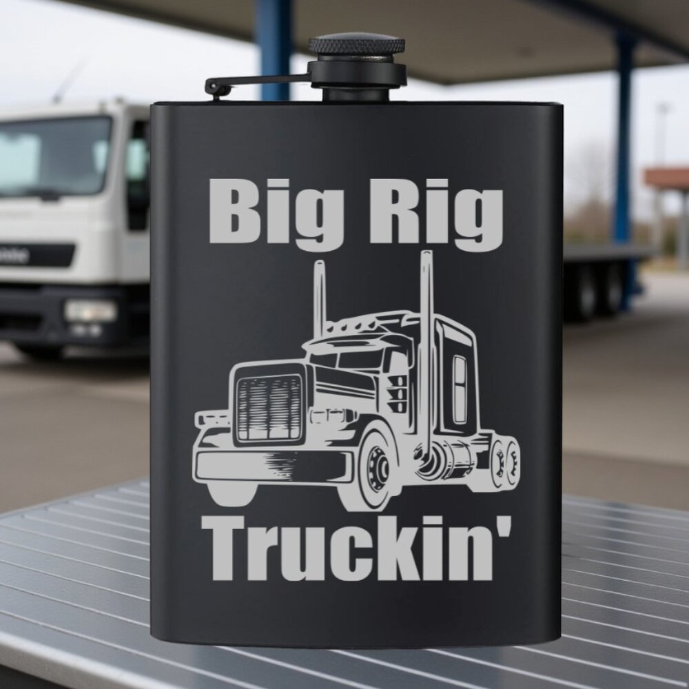 Personalized Big Rig Truck Black Flask | Trucks | Trucker Gift | Flask